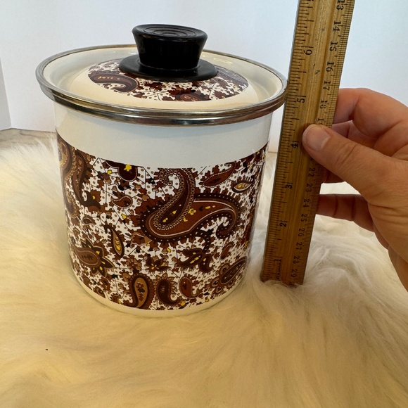 Enamelware Canisters with Lids by Fancipans Brown Paisley Print 70's Vintage EUC - Picture 9 of 11